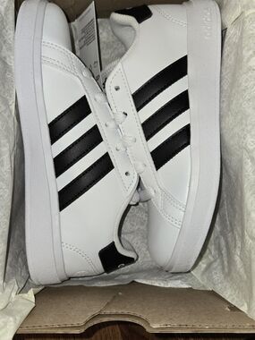 adidas Men's White Sneakers with Black Three Stripes